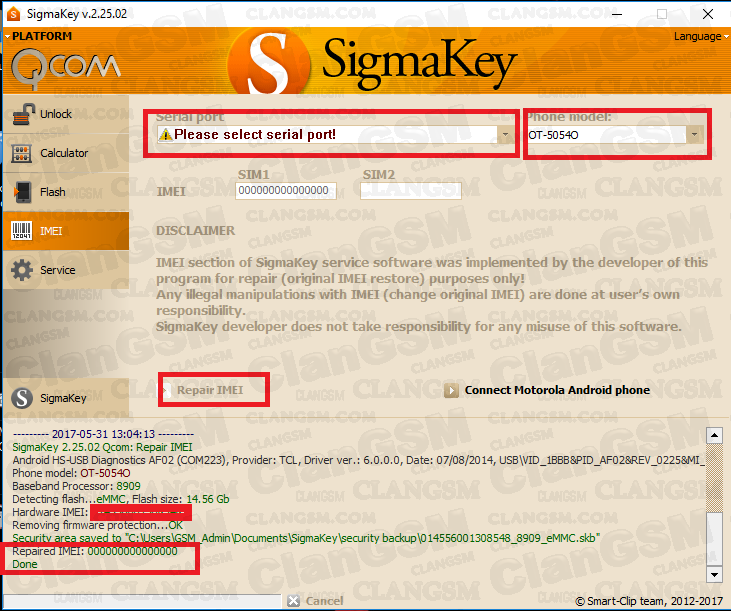 Please Select Serial Port Sigmakey Dongle
